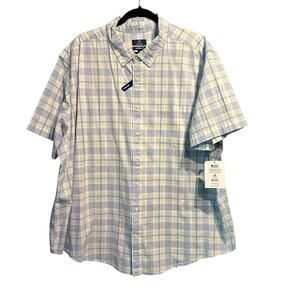 George Size 3XL NWT Plaid Button Up Short Sleeve Blue White Pink Preppy